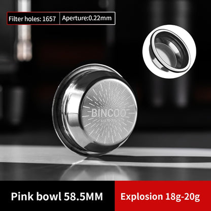 BINCOO Pressure Portafilter Basket Precision Drilled Slow Flow Design Espresso Machine Handle Accessory Boost Extraction Rate 58MM