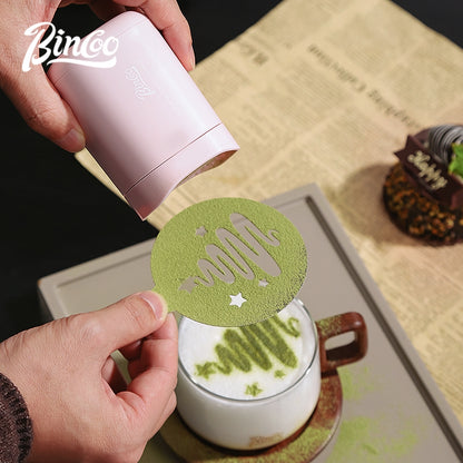 BINCOO Duster with Latte Art Stencils Stainless Steel Milk Pitcher Set Coffee Powder Sifter Baking & Coffee Decorating Tools Latte Art Templates