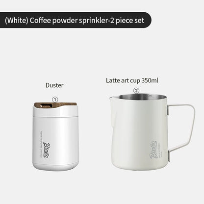 BINCOO Duster with Latte Art Stencils Stainless Steel Milk Pitcher Set Coffee Powder Sifter Baking & Coffee Decorating Tools Latte Art Templates