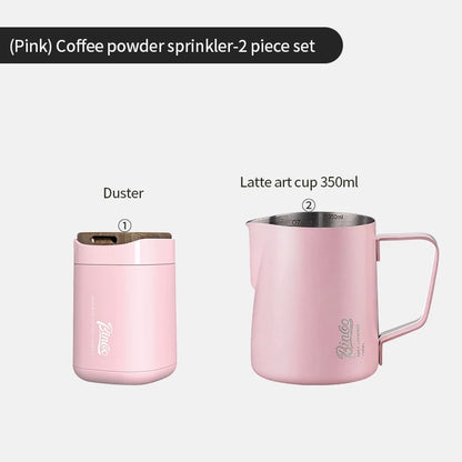 BINCOO Duster with Latte Art Stencils Stainless Steel Milk Pitcher Set Coffee Powder Sifter Baking & Coffee Decorating Tools Latte Art Templates