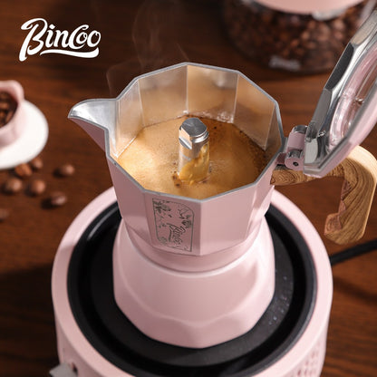 BINCOO Pink Series Double Valve Moka Pot Set with Electric Coffee Grinder Mini Portable Italian Espresso Coffee Utensil Kit for Home Use 2Cups/4Cups