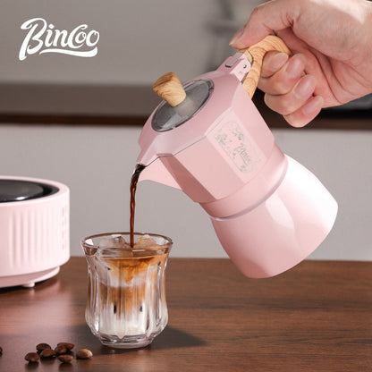 BINCOO Pink Series Double Valve Moka Pot Set with Electric Coffee Grinder Mini Portable Italian Espresso Coffee Utensil Kit for Home Use 2Cups/4Cups