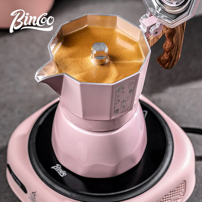 BINCOO Pink Series Double Valve Moka Pot Set with Electric Coffee Grinder Mini Portable Italian Espresso Coffee Utensil Kit for Home Use 2Cups/4Cups