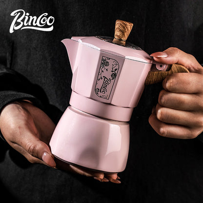 BINCOO Pink Series Double Valve Moka Pot Set with Electric Coffee Grinder Mini Portable Italian Espresso Coffee Utensil Kit for Home Use 2Cups/4Cups