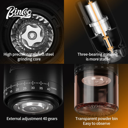 BINCOO DM08 Portable Electric Coffee Grinder Set with Glass Sealed Canister Mini Household Coffee Tool Kit for Pour Over & Espresso