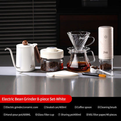 BINCOO Hand Drip Coffee Set with Coffee Grinder Glass Server & Stainless Steel Gooseneck Kettle Complete Espresso Coffee Tool Kit