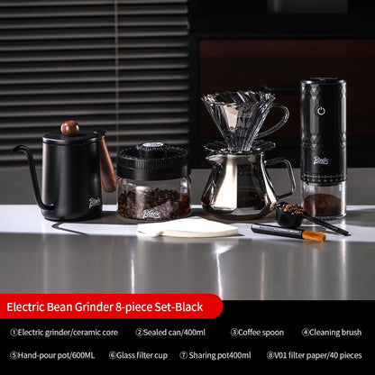 BINCOO Hand Drip Coffee Set with Coffee Grinder Glass Server & Stainless Steel Gooseneck Kettle Complete Espresso Coffee Tool Kit