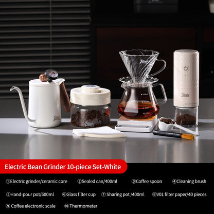 BINCOO Hand Drip Coffee Set with Coffee Grinder Glass Server & Stainless Steel Gooseneck Kettle Complete Espresso Coffee Tool Kit