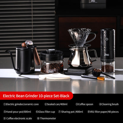 BINCOO Hand Drip Coffee Set with Coffee Grinder Glass Server & Stainless Steel Gooseneck Kettle Complete Espresso Coffee Tool Kit