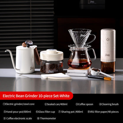 BINCOO Hand Drip Coffee Set with Coffee Grinder Glass Server & Stainless Steel Gooseneck Kettle Complete Espresso Coffee Tool Kit