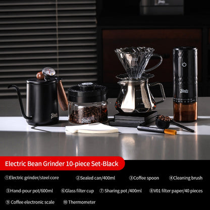 BINCOO Hand Drip Coffee Set with Coffee Grinder Glass Server & Stainless Steel Gooseneck Kettle Complete Espresso Coffee Tool Kit