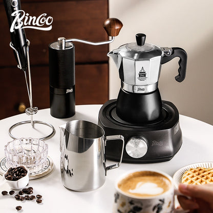BINCOO Silver Black Double Valve Moka Pot with Electric Stove Grinder Airtight Can Set Full Espresso Coffee Tools Kit