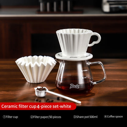 Bincoo Ceramic Filter Cup Hand Brewing Sharing Pot Glass Coffee Pot Set Coffee Utensils 500ML
