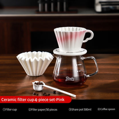 Bincoo Ceramic Filter Cup Hand Brewing Sharing Pot Glass Coffee Pot Set Coffee Utensils 500ML