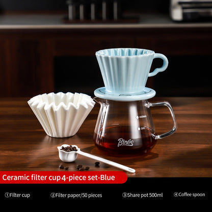 Bincoo Ceramic Filter Cup Hand Brewing Sharing Pot Glass Coffee Pot Set Coffee Utensils 500ML