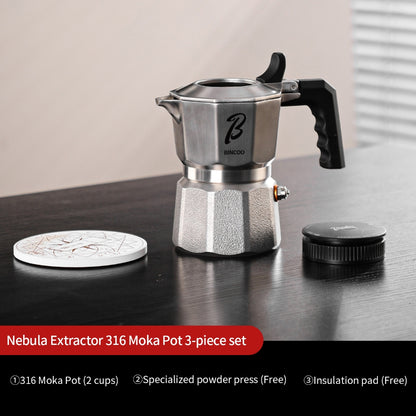 BINCOO Nebula Extractor 316 Stainless Steel Moka Pot with Built-in Filter Basket Coffee Extraction Pot Espresso Coffee Maker Set 2Cups
