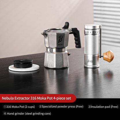 BINCOO Nebula Extractor 316 Stainless Steel Moka Pot with Built-in Filter Basket Coffee Extraction Pot Espresso Coffee Maker Set 2Cups