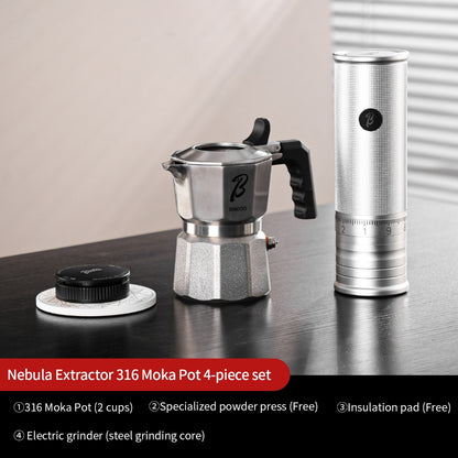 BINCOO Nebula Extractor 316 Stainless Steel Moka Pot with Built-in Filter Basket Coffee Extraction Pot Espresso Coffee Maker Set 2Cups