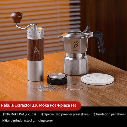 BINCOO Nebula Extractor 316 Stainless Steel Moka Pot with Built-in Filter Basket Coffee Extraction Pot Espresso Coffee Maker Set 2Cups