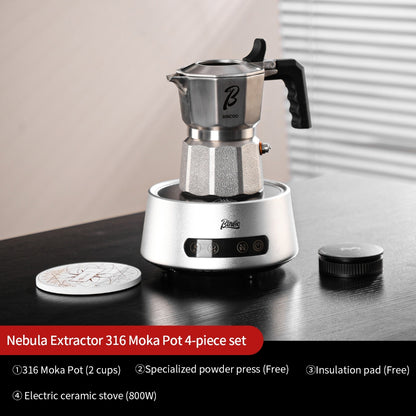BINCOO Nebula Extractor 316 Stainless Steel Moka Pot with Built-in Filter Basket Coffee Extraction Pot Espresso Coffee Maker Set 2Cups