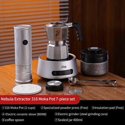 BINCOO Nebula Extractor 316 Stainless Steel Moka Pot with Built-in Filter Basket Coffee Extraction Pot Espresso Coffee Maker Set 2Cups