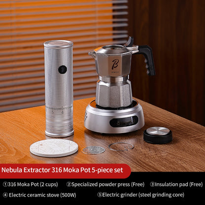 BINCOO Nebula Extractor 316 Stainless Steel Moka Pot with Built-in Filter Basket Coffee Extraction Pot Espresso Coffee Maker Set 2Cups