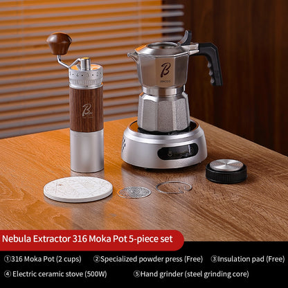 BINCOO Nebula Extractor 316 Stainless Steel Moka Pot with Built-in Filter Basket Coffee Extraction Pot Espresso Coffee Maker Set 2Cups