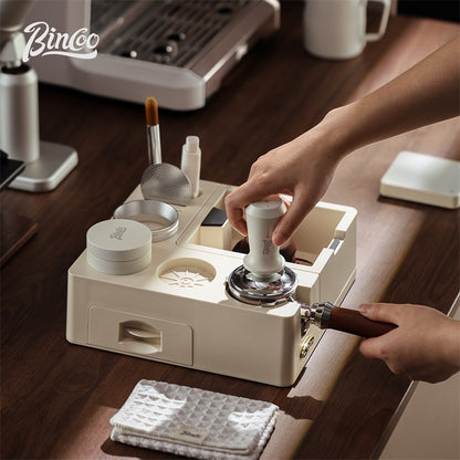 BINCOO Coffee Tamping Station Set Coffee Tool Storage Accessory  Integrated Detachable Knock Box  Distributor & Tamper Combo Kit 51MM/58MM