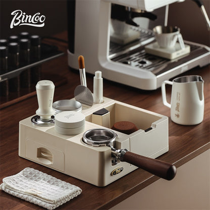 BINCOO Coffee Tamping Station Set Coffee Tool Storage Accessory  Integrated Detachable Knock Box  Distributor & Tamper Combo Kit 51MM/58MM