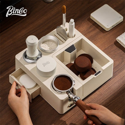BINCOO Coffee Tamping Station Set Coffee Tool Storage Accessory  Integrated Detachable Knock Box  Distributor & Tamper Combo Kit 51MM/58MM