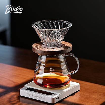BINCOO V60 Glass Drip Coffee Maker Set Complete Hand Brew Kit with Glass Server & Manual Coffee Grinder
