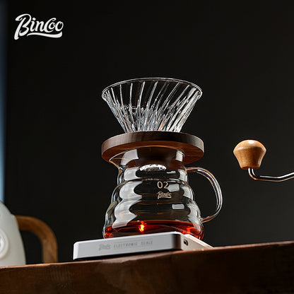 BINCOO V60 Glass Drip Coffee Maker Set Complete Hand Brew Kit with Glass Server & Manual Coffee Grinder