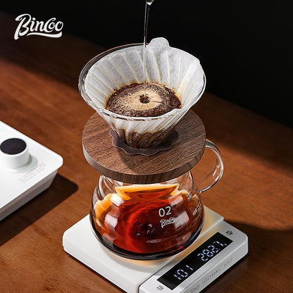 BINCOO V60 Glass Drip Coffee Maker Set Complete Hand Brew Kit with Glass Server & Manual Coffee Grinder