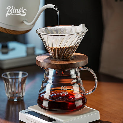 BINCOO V60 Glass Drip Coffee Maker Set Complete Hand Brew Kit with Glass Server & Manual Coffee Grinder