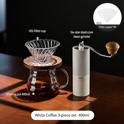 BINCOO V60 Glass Drip Coffee Maker Set Complete Hand Brew Kit with Glass Server & Manual Coffee Grinder