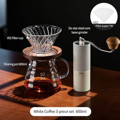 BINCOO V60 Glass Drip Coffee Maker Set Complete Hand Brew Kit with Glass Server & Manual Coffee Grinder