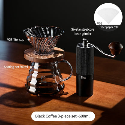 BINCOO V60 Glass Drip Coffee Maker Set Complete Hand Brew Kit with Glass Server & Manual Coffee Grinder
