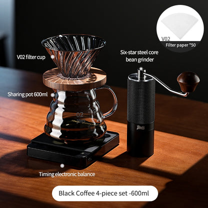 BINCOO V60 Glass Drip Coffee Maker Set Complete Hand Brew Kit with Glass Server & Manual Coffee Grinder
