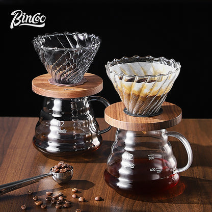 BINCOO Pour Over Coffee Kit with Electric Kettle Glass Sharing Pot V01 Glass Dripper & Stainless Steel Spout Gooseneck Kettle