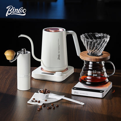 BINCOO Pour Over Coffee Kit with Electric Kettle Glass Sharing Pot V01 Glass Dripper & Stainless Steel Spout Gooseneck Kettle