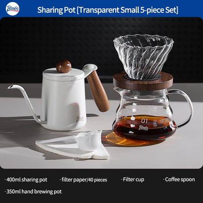 BINCOO Pour Over Coffee Kit with Electric Kettle Glass Sharing Pot V01 Glass Dripper & Stainless Steel Spout Gooseneck Kettle
