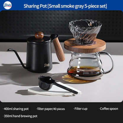 BINCOO Pour Over Coffee Kit with Electric Kettle Glass Sharing Pot V01 Glass Dripper & Stainless Steel Spout Gooseneck Kettle