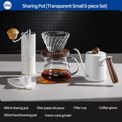 BINCOO Pour Over Coffee Kit with Electric Kettle Glass Sharing Pot V01 Glass Dripper & Stainless Steel Spout Gooseneck Kettle