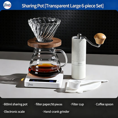 BINCOO Pour Over Coffee Kit with Electric Kettle Glass Sharing Pot V01 Glass Dripper & Stainless Steel Spout Gooseneck Kettle