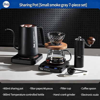 BINCOO Pour Over Coffee Kit with Electric Kettle Glass Sharing Pot V01 Glass Dripper & Stainless Steel Spout Gooseneck Kettle
