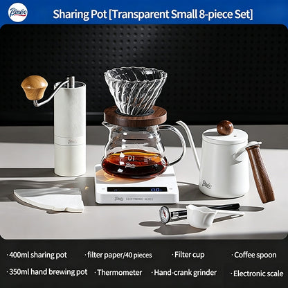 BINCOO Pour Over Coffee Kit with Electric Kettle Glass Sharing Pot V01 Glass Dripper & Stainless Steel Spout Gooseneck Kettle