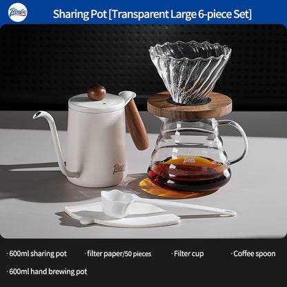 BINCOO Pour Over Coffee Kit with Electric Kettle Glass Sharing Pot V01 Glass Dripper & Stainless Steel Spout Gooseneck Kettle