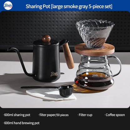 BINCOO Pour Over Coffee Kit with Electric Kettle Glass Sharing Pot V01 Glass Dripper & Stainless Steel Spout Gooseneck Kettle
