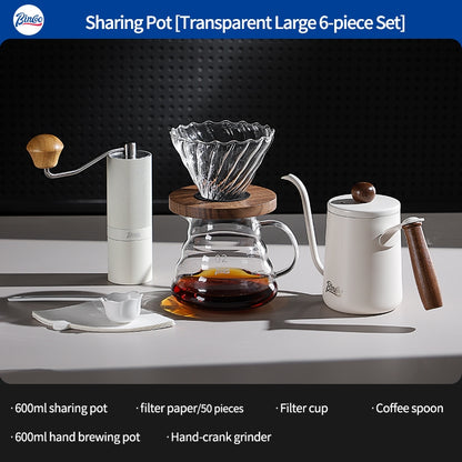 BINCOO Pour Over Coffee Kit with Electric Kettle Glass Sharing Pot V01 Glass Dripper & Stainless Steel Spout Gooseneck Kettle