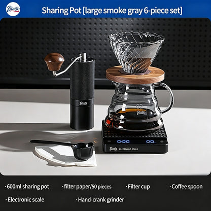 BINCOO Pour Over Coffee Kit with Electric Kettle Glass Sharing Pot V01 Glass Dripper & Stainless Steel Spout Gooseneck Kettle